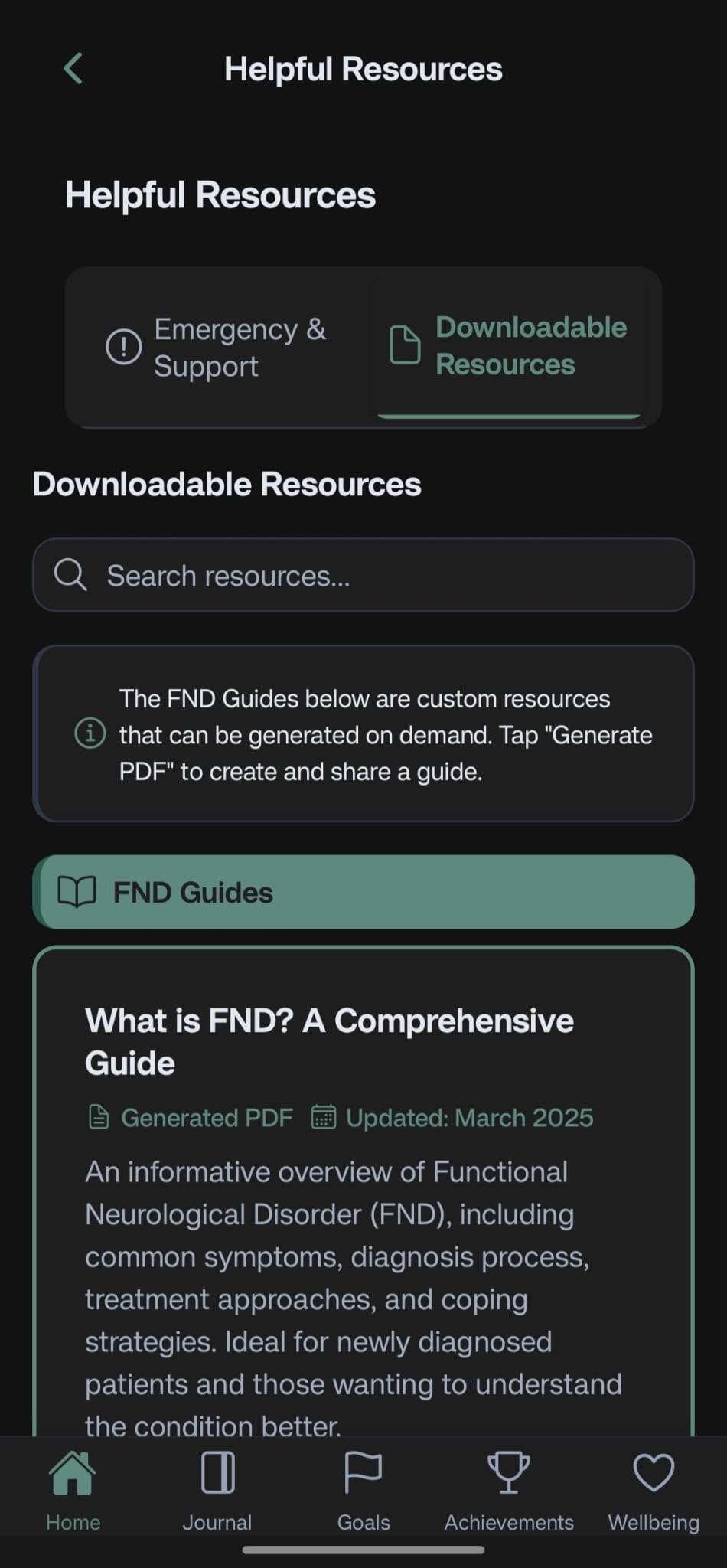 FND Forward Wellbeing Toolkit Screen